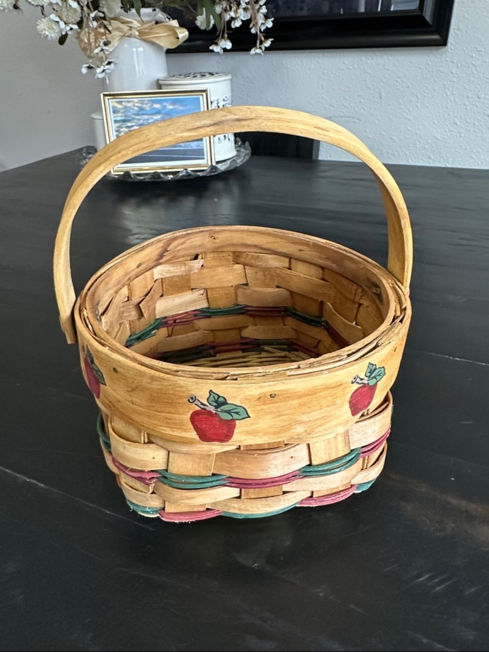 Handwoven Rustic Apple Accent Basket in Natural, Red & Green